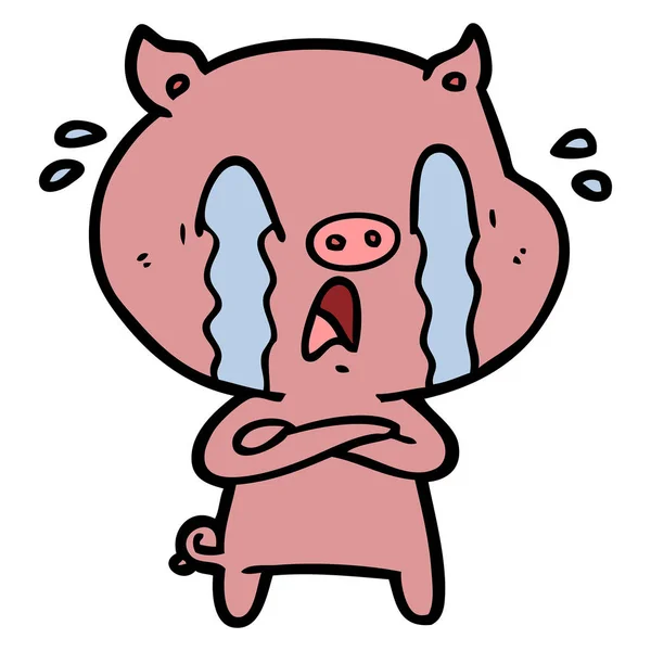 Vector Illustration Crying Pig Cartoon — Stock Vector