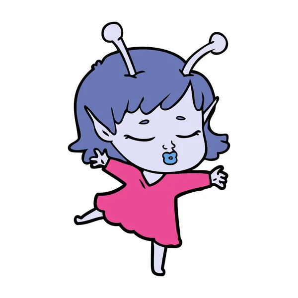 Bonito Alienígena Menina Cartoon — Vetor de Stock