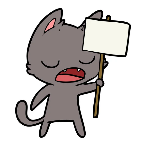 Sprechende Katze Karikatur Mit Plakat — Stockvektor