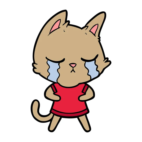 Vector Illustration Crying Cartoon Cat — Stock Vector