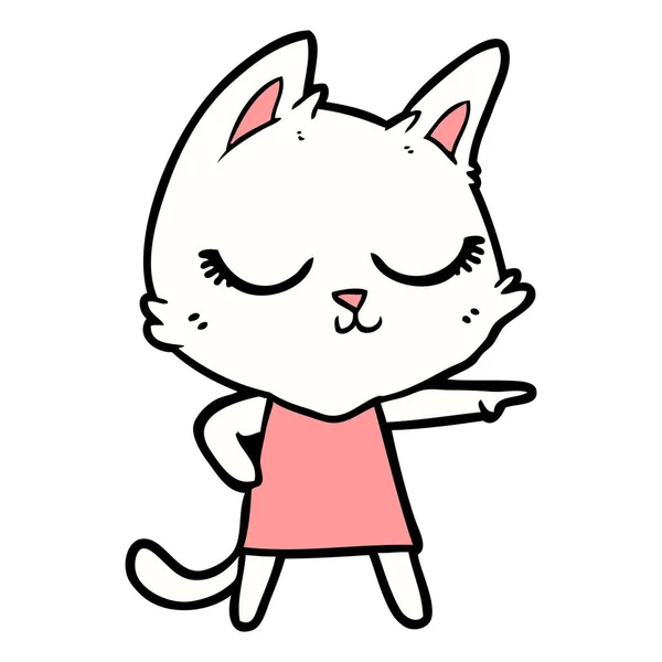 Calma Dibujos Animados Gato Chica Apuntando — Vector de stock