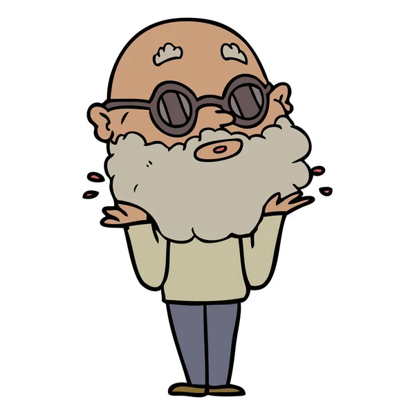Desenho Animado Homem Curioso Com Barba Óculos Sol — Vetor de Stock