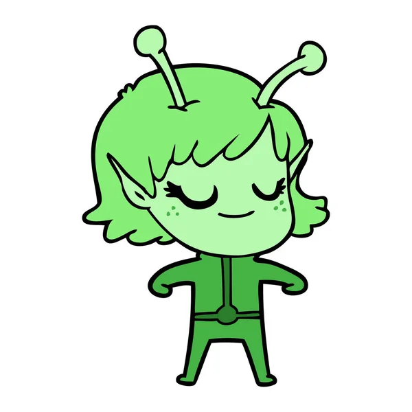 Sonriente Chica Alienígena Dibujos Animados — Vector de stock