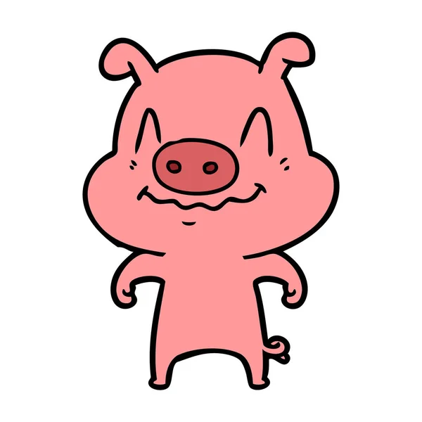 Vector Illustration Nervous Cartoon Pig — Stock Vector