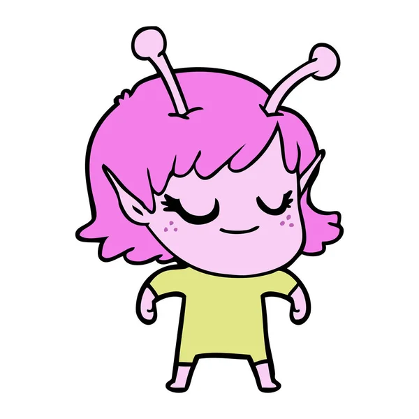 Smiling Alien Girl Cartoon — Stock Vector