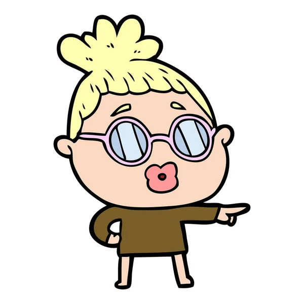 Cartoon Vrouw Draagt Bril — Stockvector