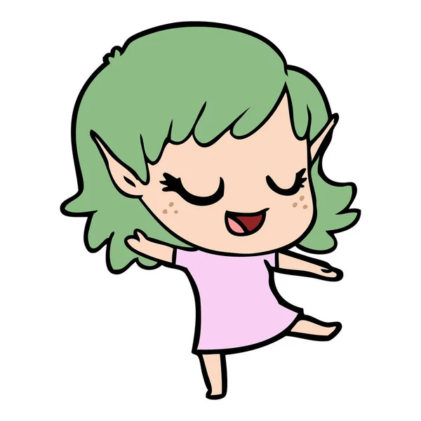 Happy Cartoon Elf Meisje — Stockvector