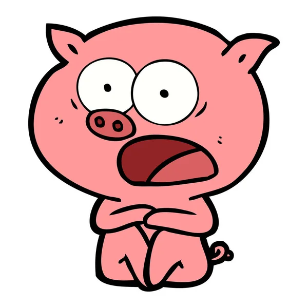 Choqué Dessin Animé Cochon Assis — Image vectorielle