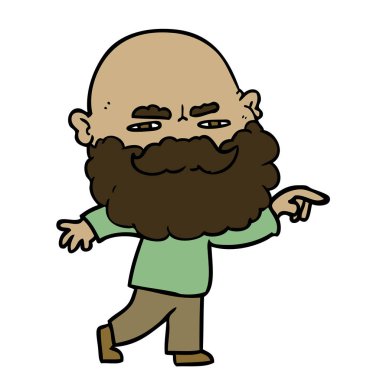 çatık ve işaret eden sakallı adam çizgi film