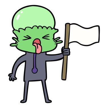 garip karikatür uzaylı dalgalanan bayrak