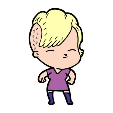 çizgi film kız gözlerini kısarak vektör çizim