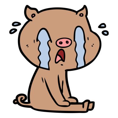 domuz karikatür ağlama vektör çizim