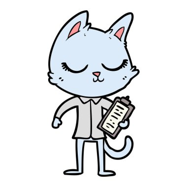 Pano ile sakin karikatür kedi