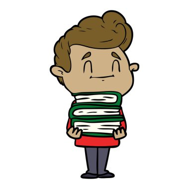 Yeni kitap yığını adamla mutlu çizgi film