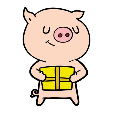 mutlu karikatür domuz vektör çizim