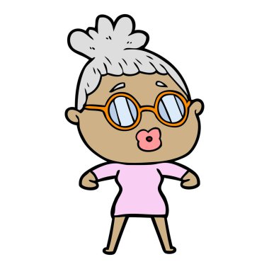 Çizgi filmdeki gözlüklü kadın.