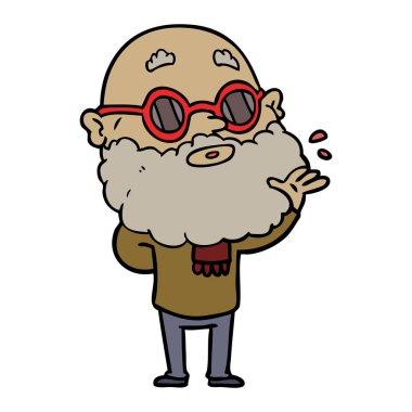 çizgi film meraklı adam sakal ve güneş gözlüğü