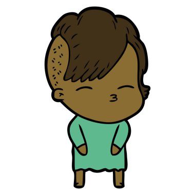 çizgi film kız gözlerini kısarak vektör çizim