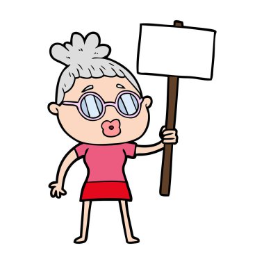 çizgi film protestocu kadın gözlük takıyor