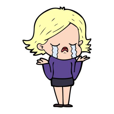 vektör çizim karikatür kız ağlıyor