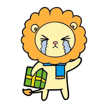 vektör çizim aslan ağlıyor çizgi film