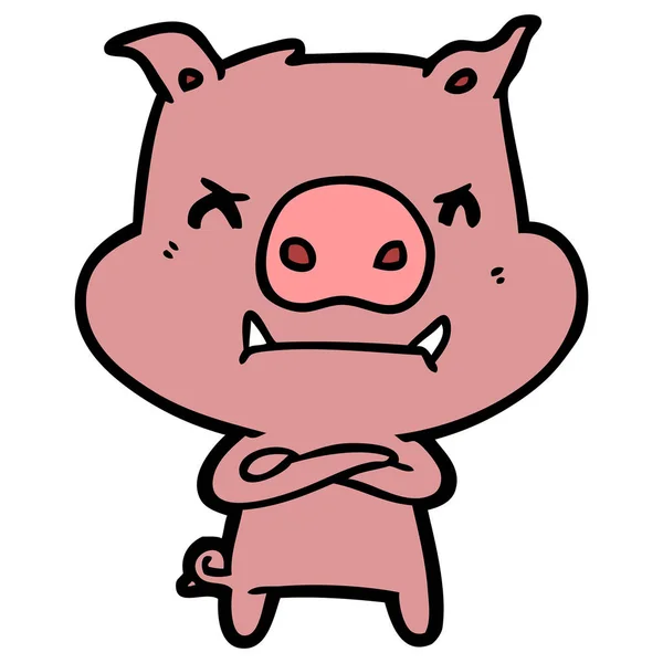 Vector Illustration Angry Cartoon Pig — Stock Vector