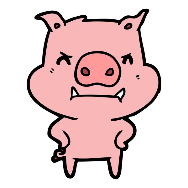 Vector Illustration Angry Cartoon Pig — Stock Vector