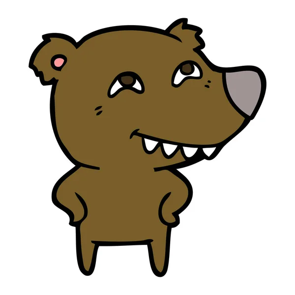 Oso Dibujos Animados Mostrando Los Dientes — Vector de stock