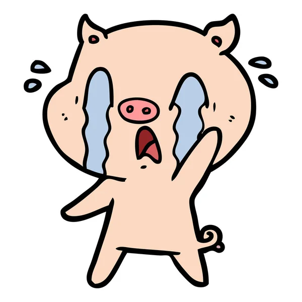 Vektorillustration Von Weinenden Schweinen Cartoon — Stockvektor
