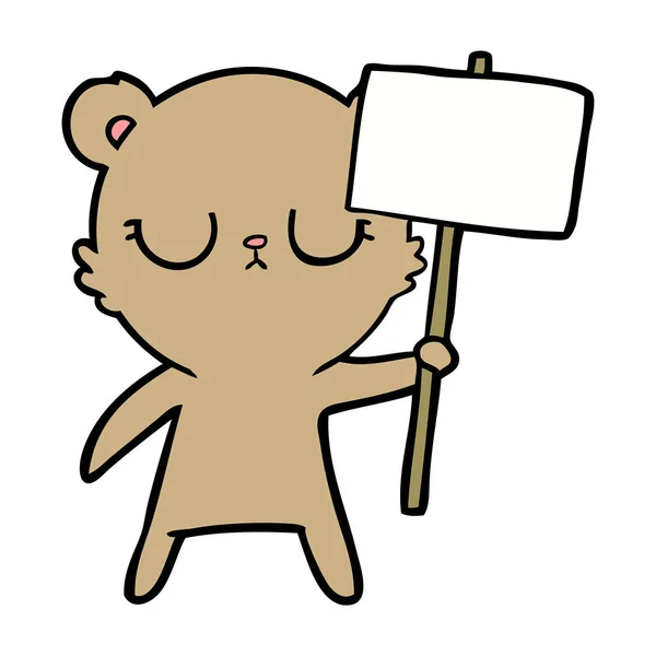 Vreedzame Cartoon Dragen Cub Met Protest Teken — Stockvector