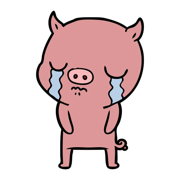 Ilustração Vetorial Choro Porco Dos Desenhos Animados — Vetor de Stock