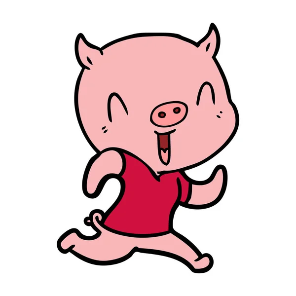 Ilustração Vetorial Porco Cartoon Feliz — Vetor de Stock