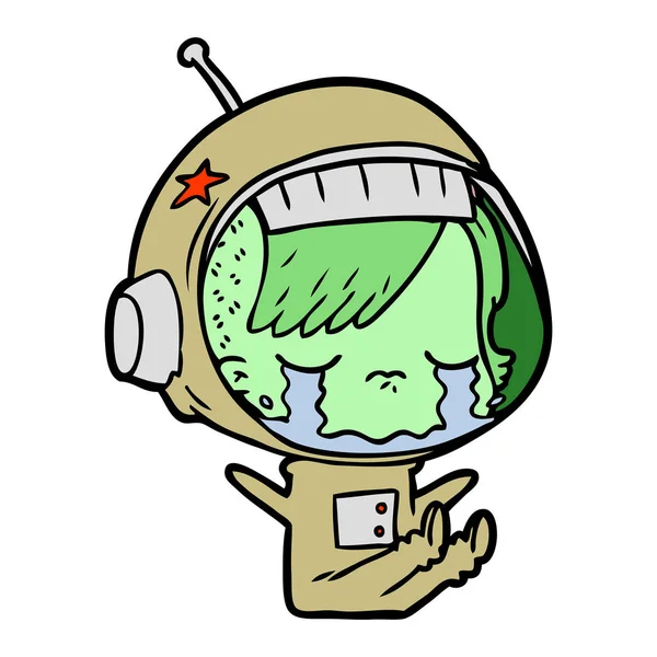 Cartoon Huilende Astronaut Meisje — Stockvector