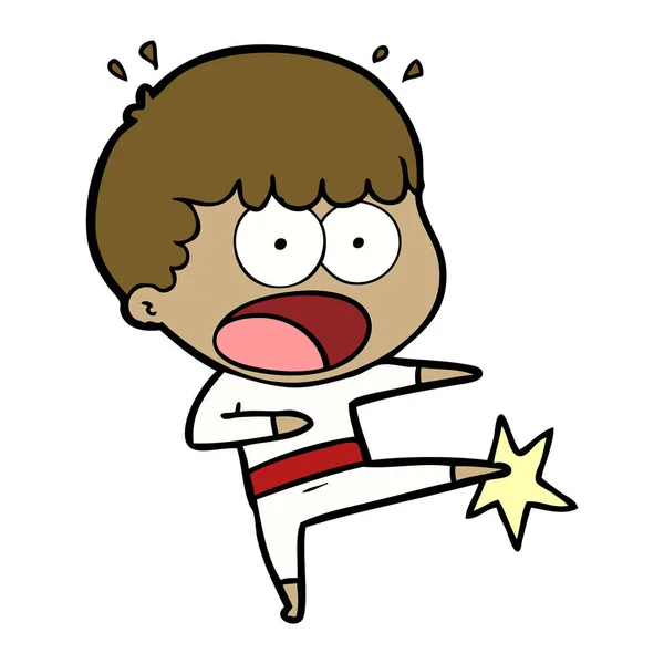 Cartoon Boy Karate Kicking — Stock Vector