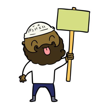 Sakallı protestocu karikatür vektör çizim
