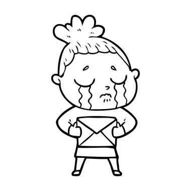 mektup ile ağlayan kadın karikatür