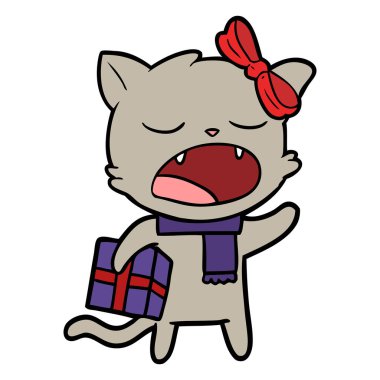 Noel hediyesi ile karikatür kedi