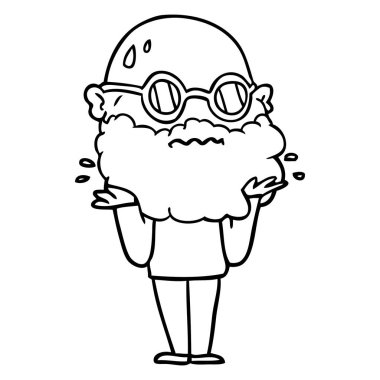 Sakal ve güneş gözlüğü ile endişeli adam çizgi film