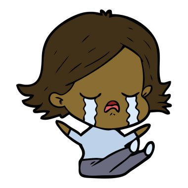 vektör çizim karikatür kız ağlıyor