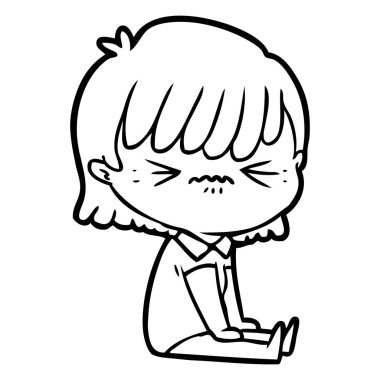 oturan rahatsız çizgi film kız