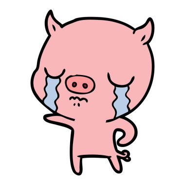 vektör çizim karikatür domuz ağlama