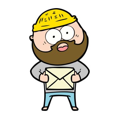 mektup tutan şaşırmış sakallı adam çizgi film