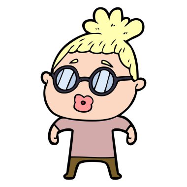 Çizgi filmdeki gözlüklü kadın.