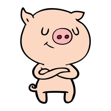 mutlu karikatür domuz vektör çizim