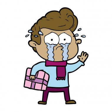 karikatür hediye ile ağlayan adam