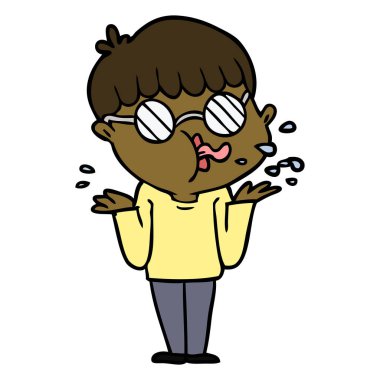 çizgi film çocuk omuzlarında shrugging gözlük takıyor