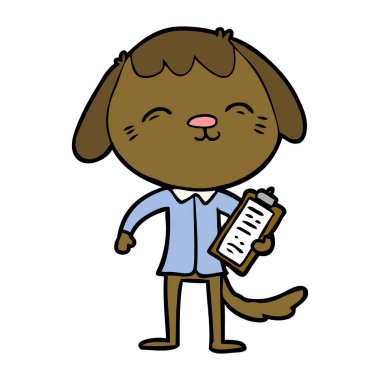 mutlu karikatür office çalışan köpek