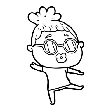 çizgi film kadın giyen gözlük dans