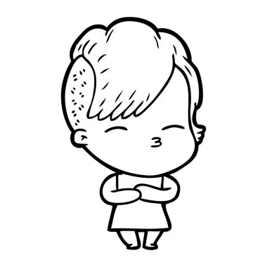 çizgi film kız gözlerini kısarak vektör çizim