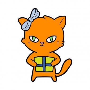 sevimli çizgi kedi hediye ile